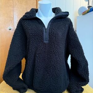 Athleta Sherpa Quarter Snap Pullover Black Size M